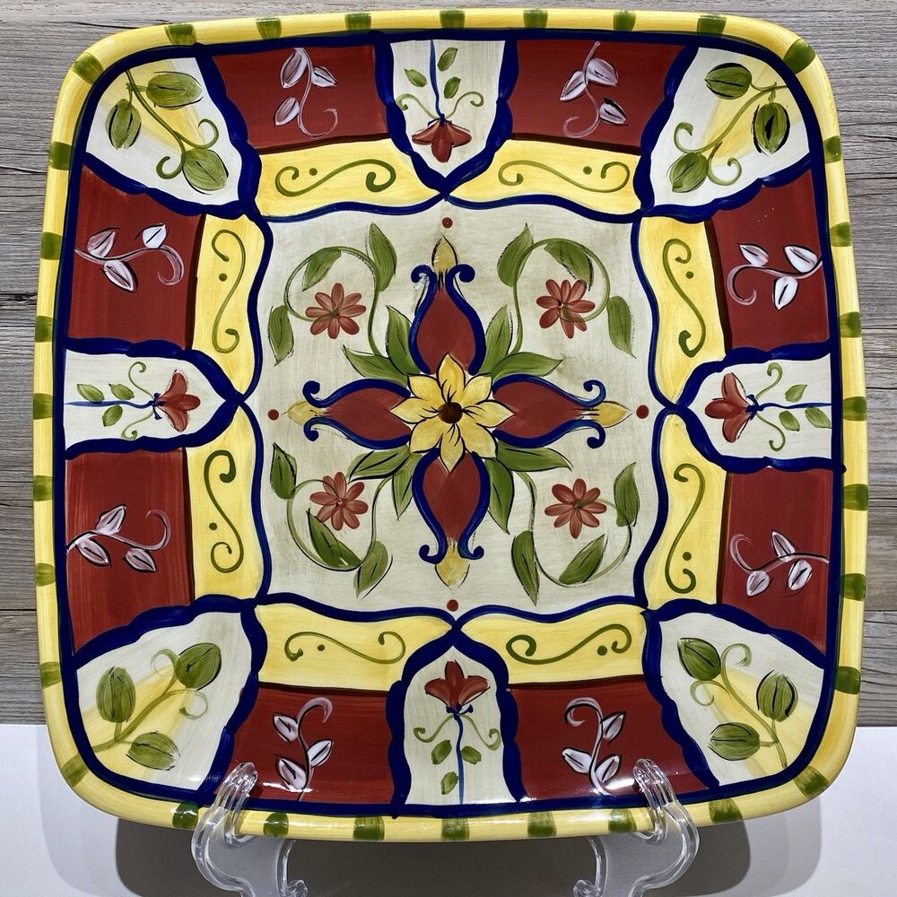 PIER 1 Vallarta Serving Platter Square 13.25” Hand Painted Boho Mexican Floral